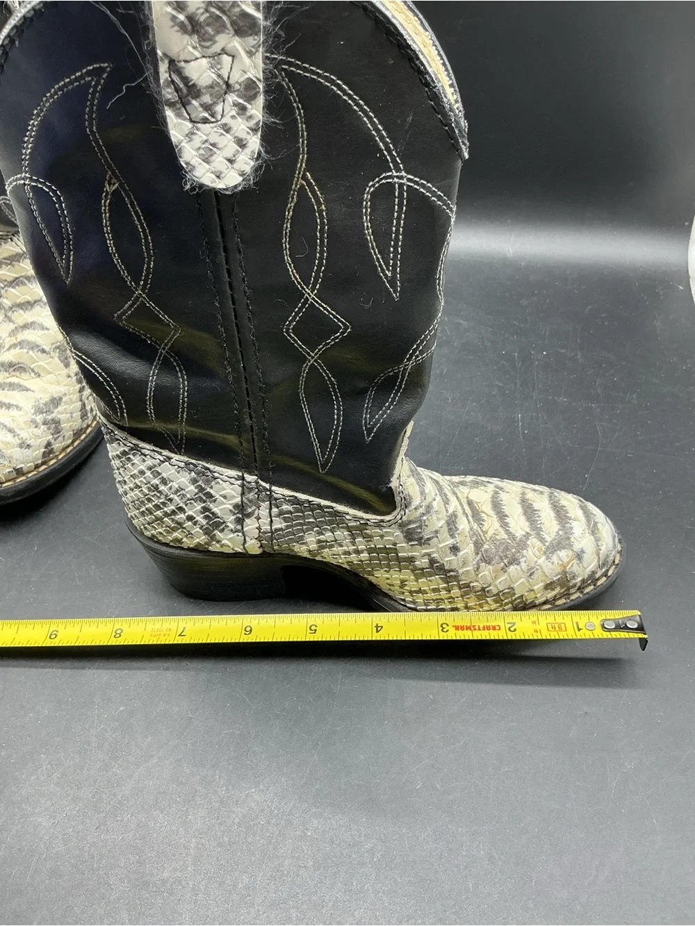 Kids Black and Gray Snake-Print Western Boots Bronco Vintage Y2K
